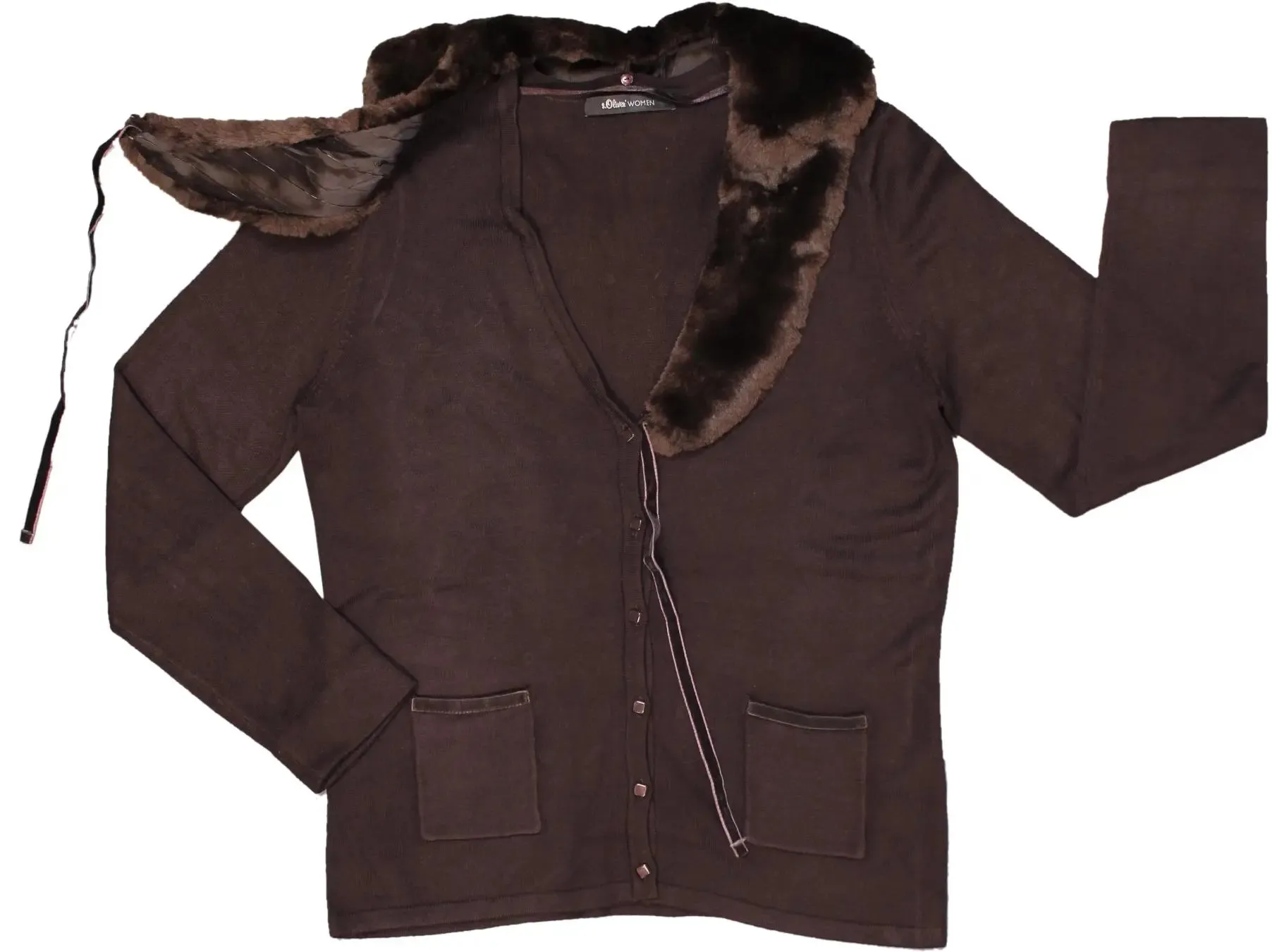 00s Brown Faux Fur Collar Cardigan