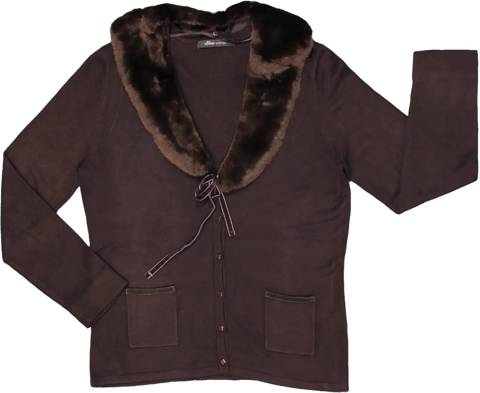 00s Brown Faux Fur Collar Cardigan