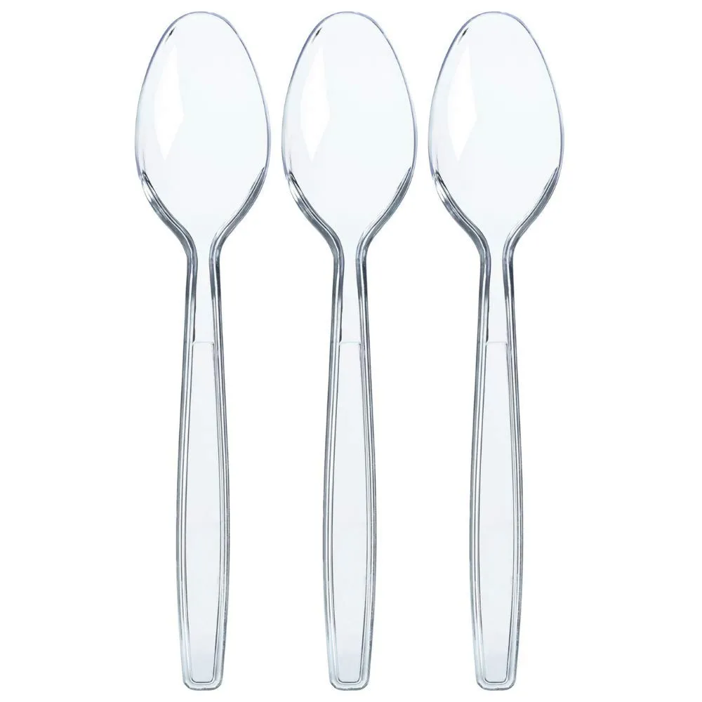 100 Clear Plastic Spoons Heavy Duty - Silverware Spoons Plastic Disposable