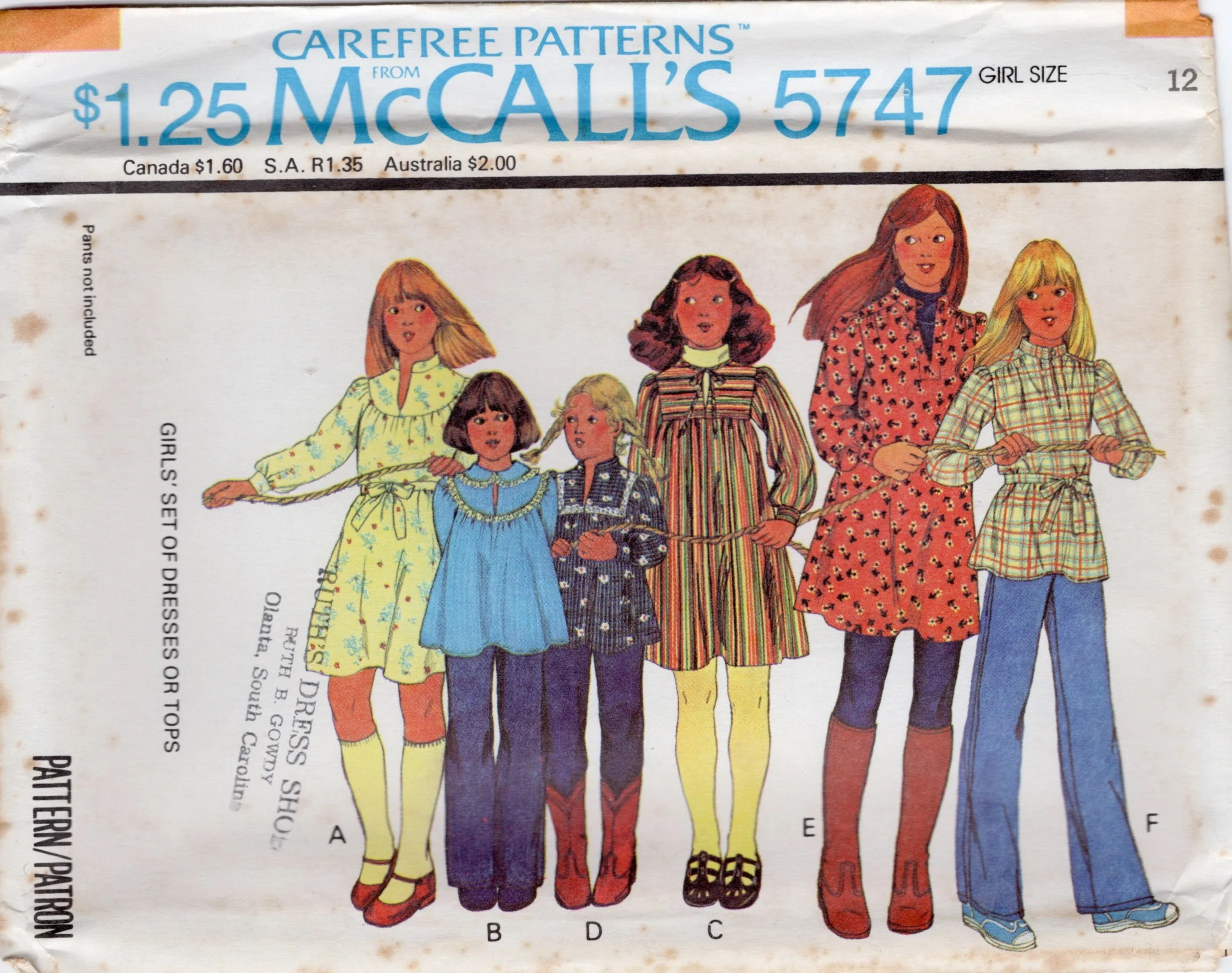 1970's McCall's Child's Yoked Dress or Top Pattern - Chest 27-32" - No. 5747