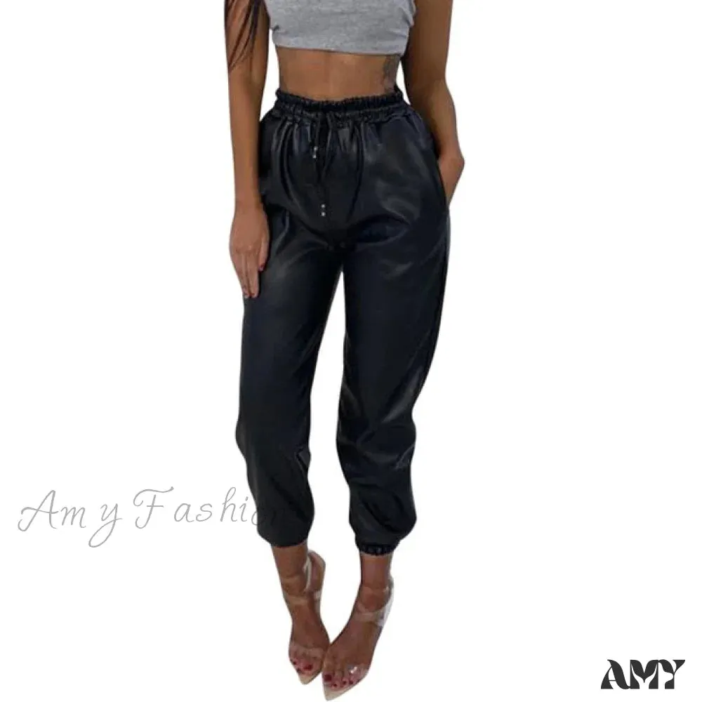 Amy Fashion - Leather Harem Camo Pants