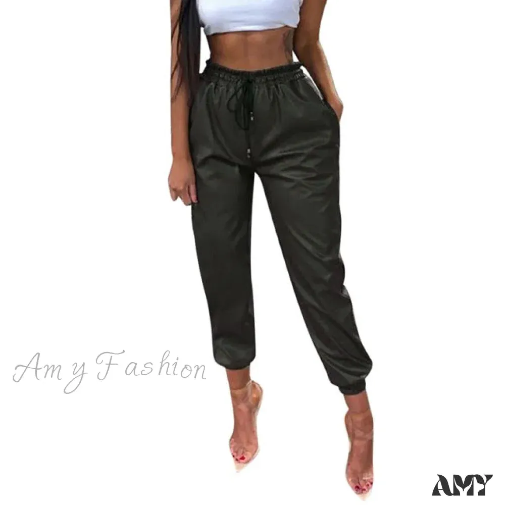 Amy Fashion - Leather Harem Camo Pants