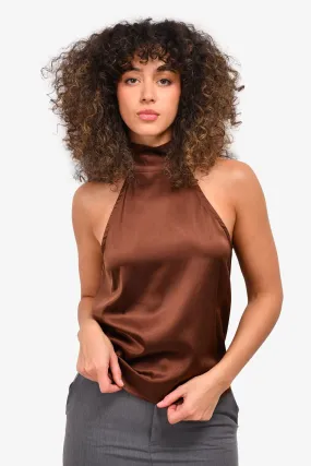 Anine Bing Brown Silk Sleeveless Turtleneck 'Sylvia' Top Size XS