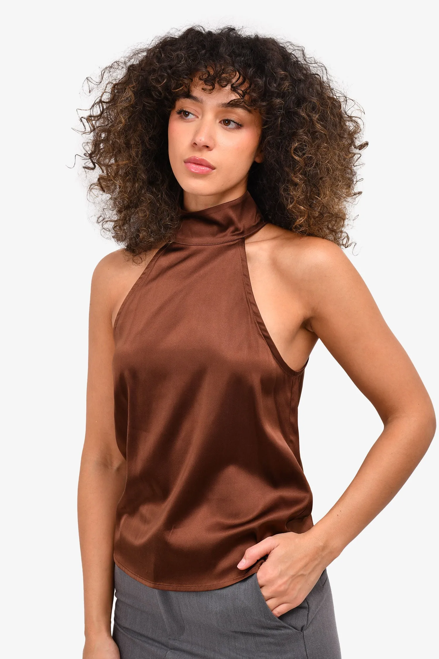 Anine Bing Brown Silk Sleeveless Turtleneck 'Sylvia' Top Size XS