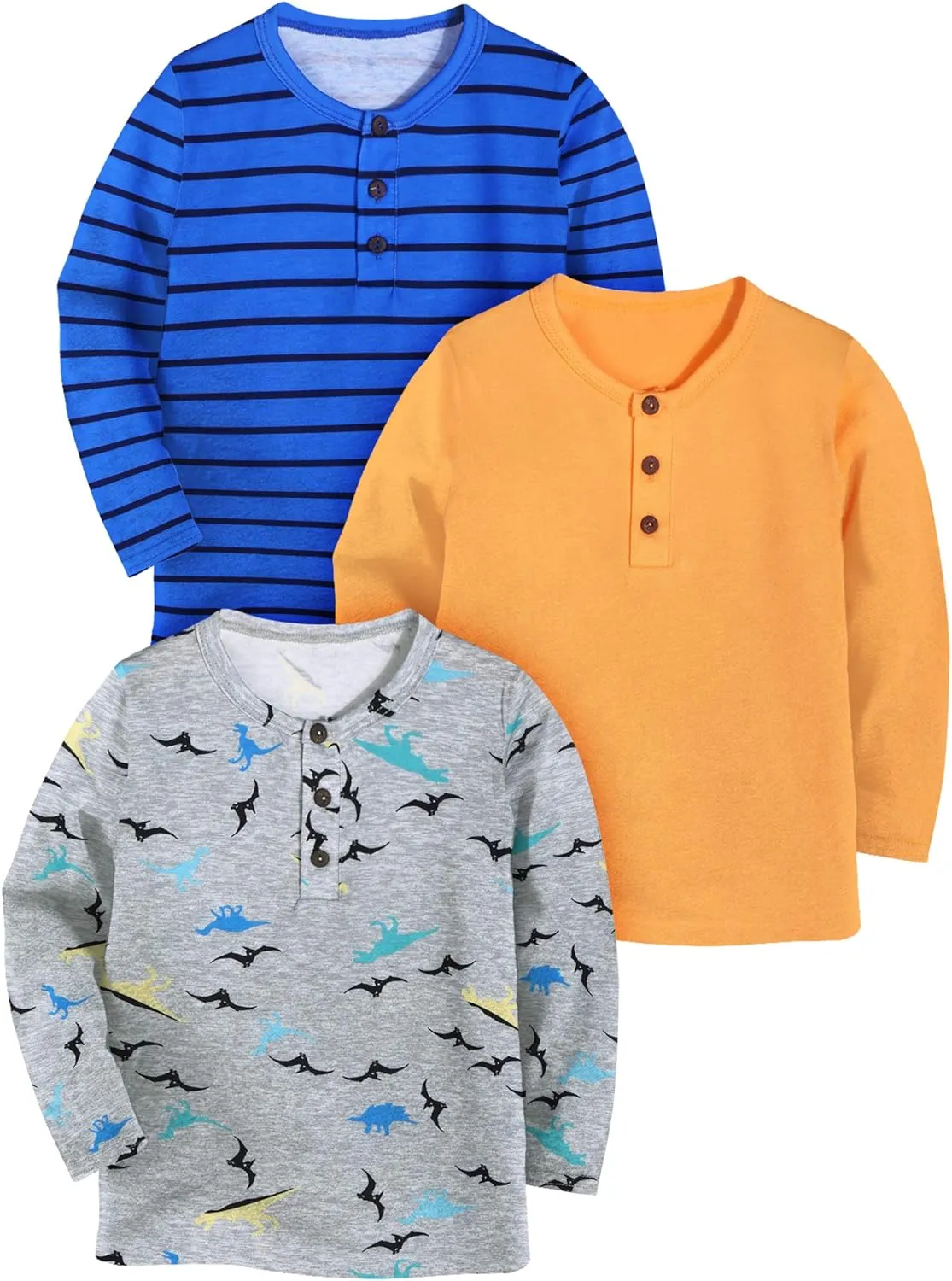 Arshiner Toddler Boys 3 Pack Long-Sleeve Henley T-Shirts