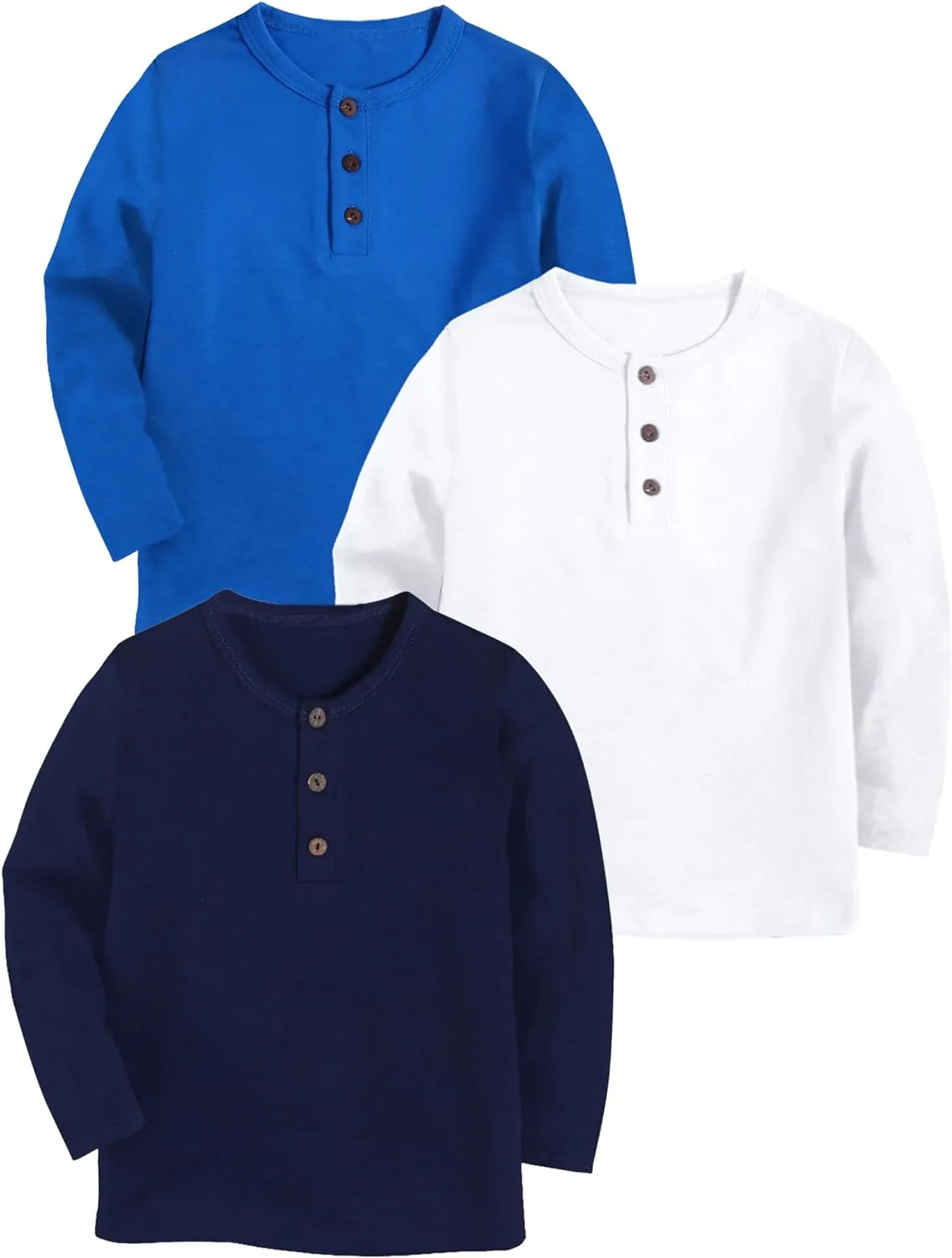 Arshiner Toddler Boys 3 Pack Long-Sleeve Henley T-Shirts