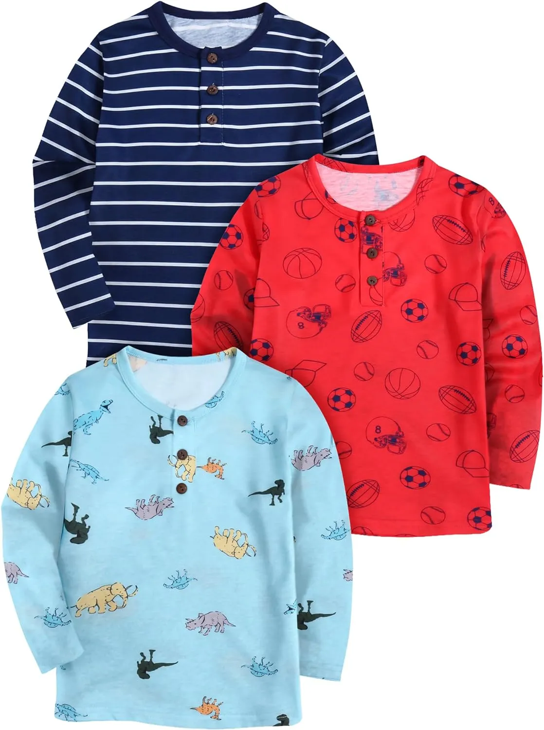 Arshiner Toddler Boys 3 Pack Long-Sleeve Henley T-Shirts