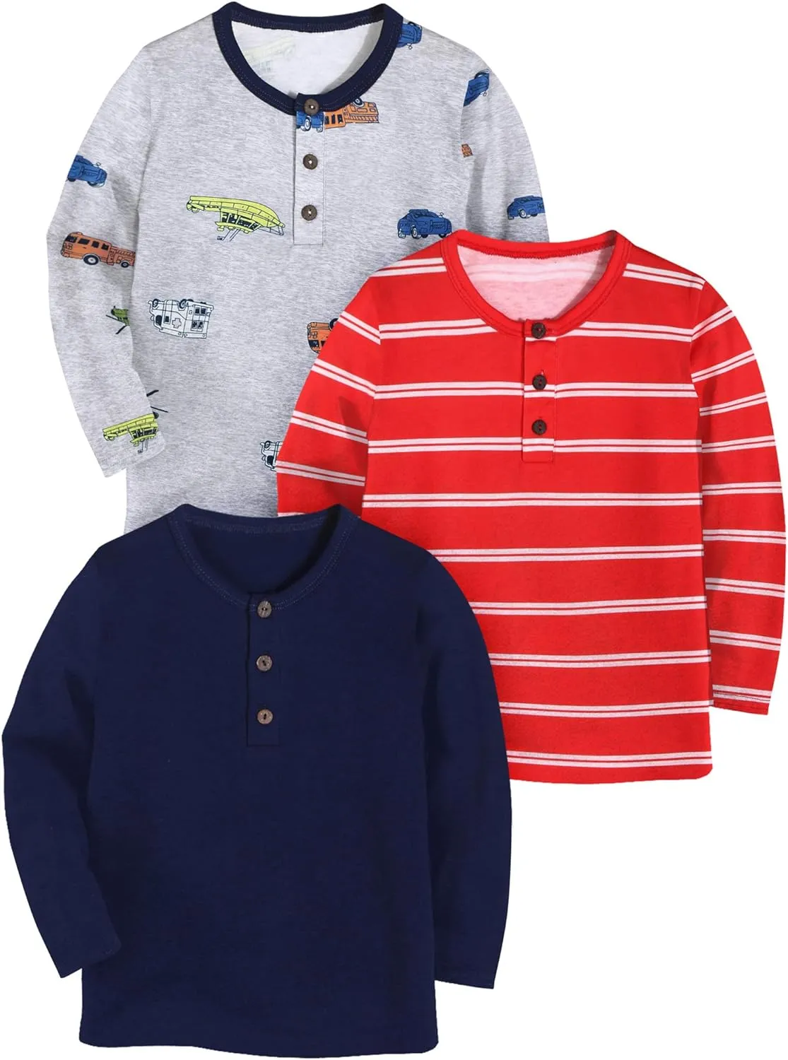 Arshiner Toddler Boys 3 Pack Long-Sleeve Henley T-Shirts