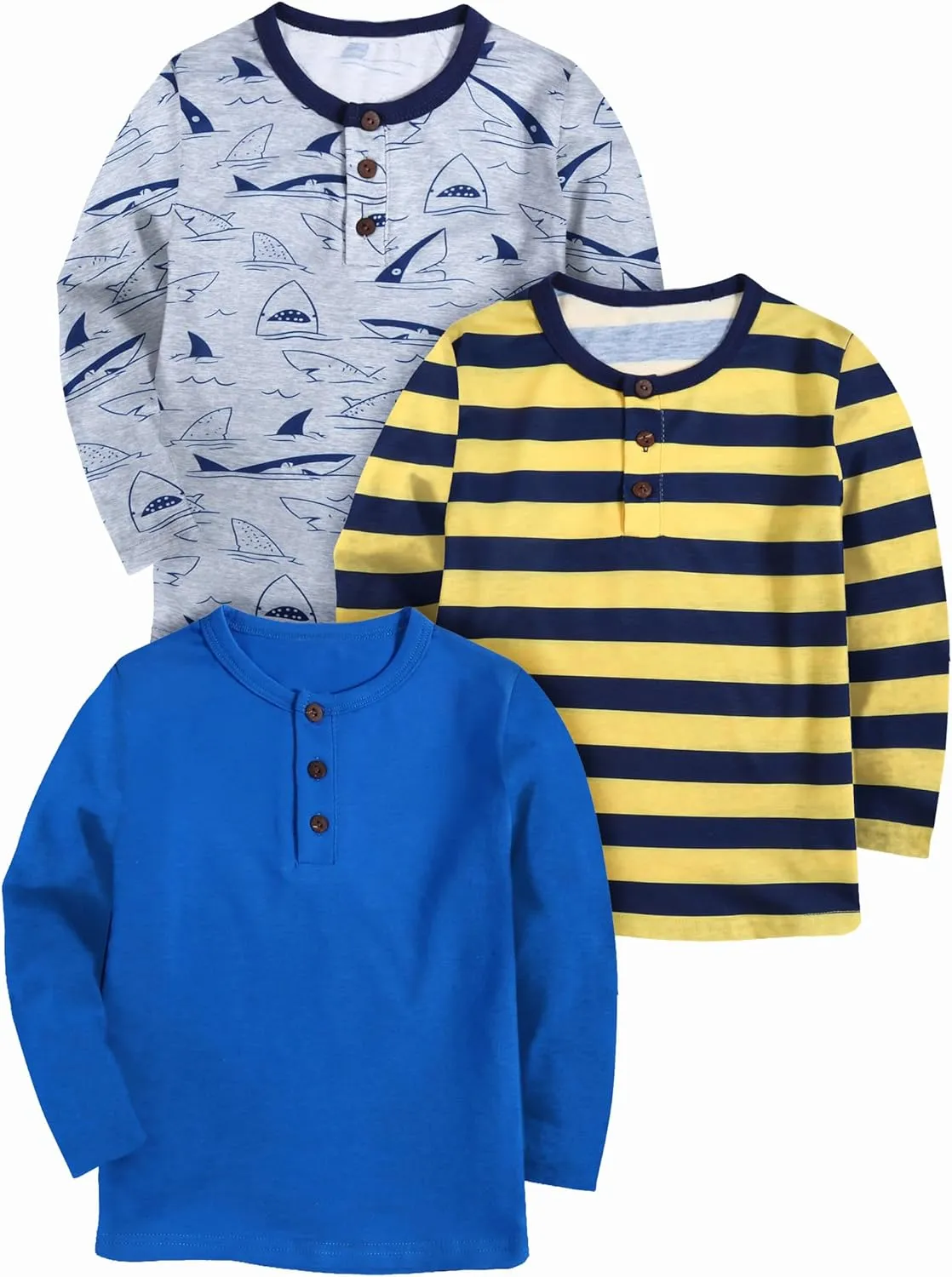 Arshiner Toddler Boys 3 Pack Long-Sleeve Henley T-Shirts