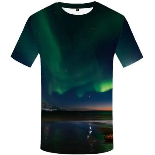 Aurora T shirts Men Mountain Tshirt Anime Space Galaxy Tshirts Novelty Harajuku Shirt Print Northern Lights T-shirts 3d