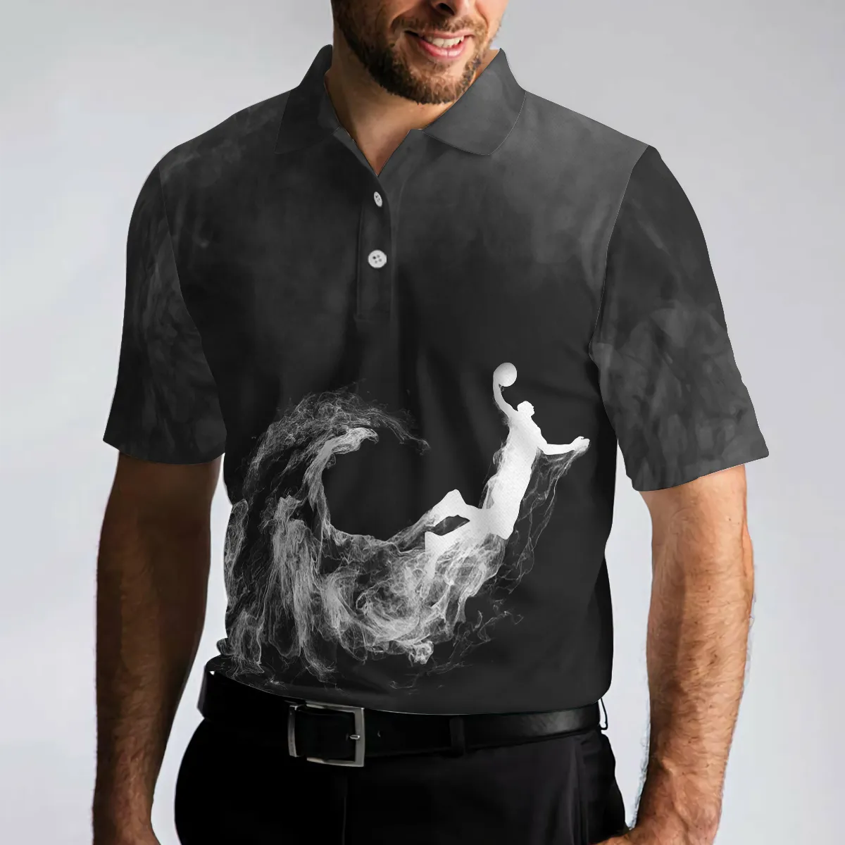 Basketball On Smoke Black Theme Polo Shirt, Smoke Basketball Dunk Player Polo Shirt, Best Baseball Shirt For Men