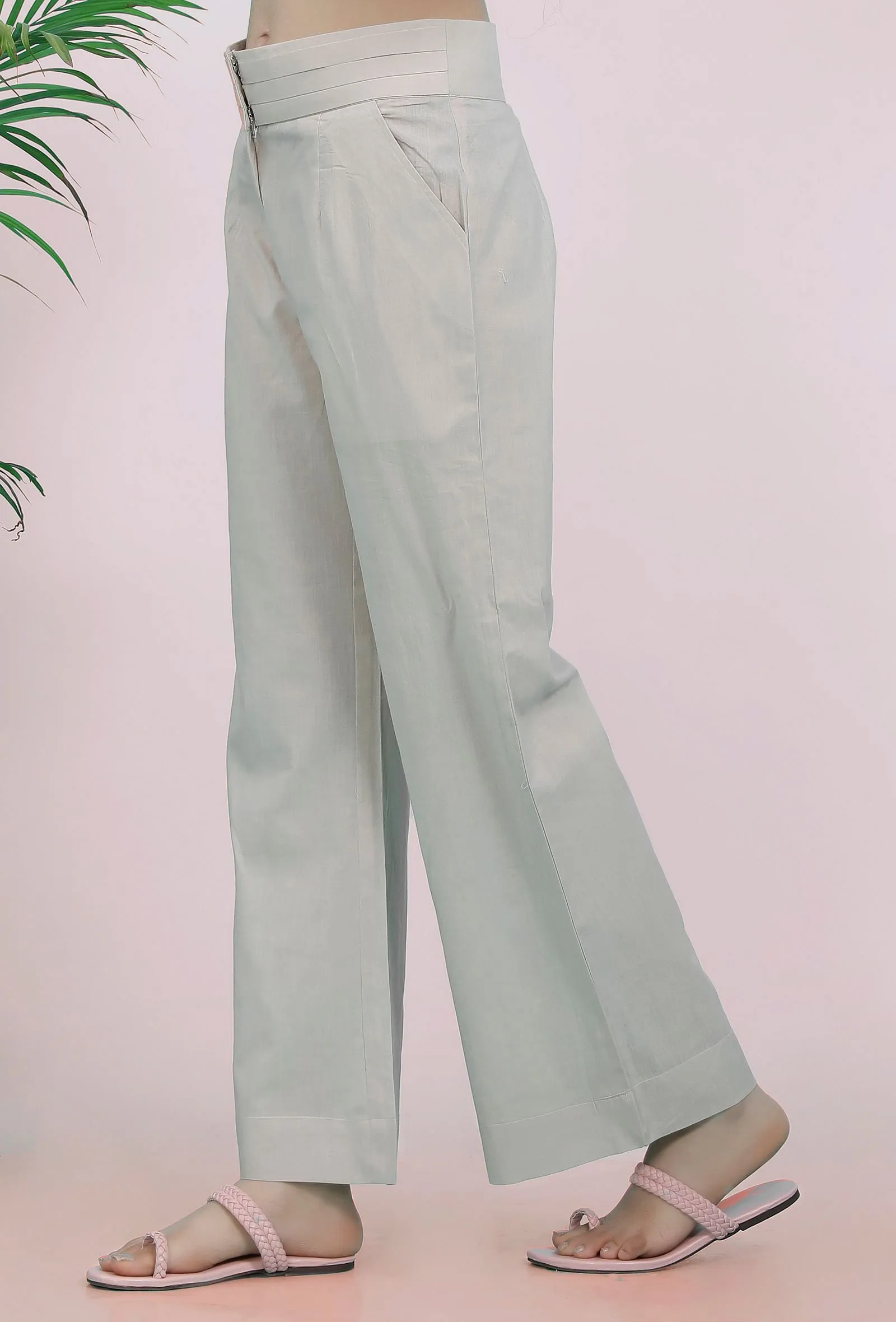 Beige Cotton straight Pants