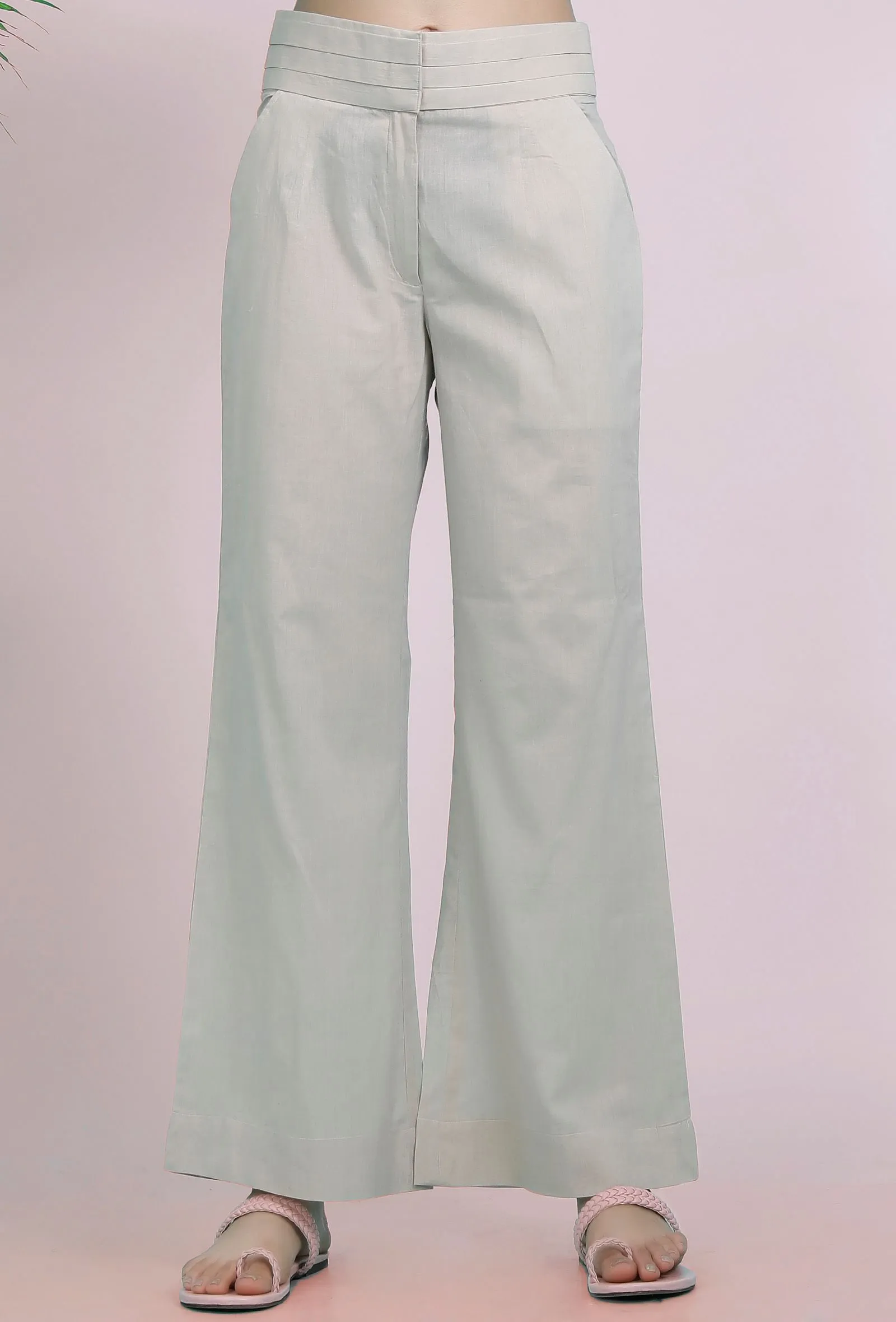 Beige Cotton straight Pants