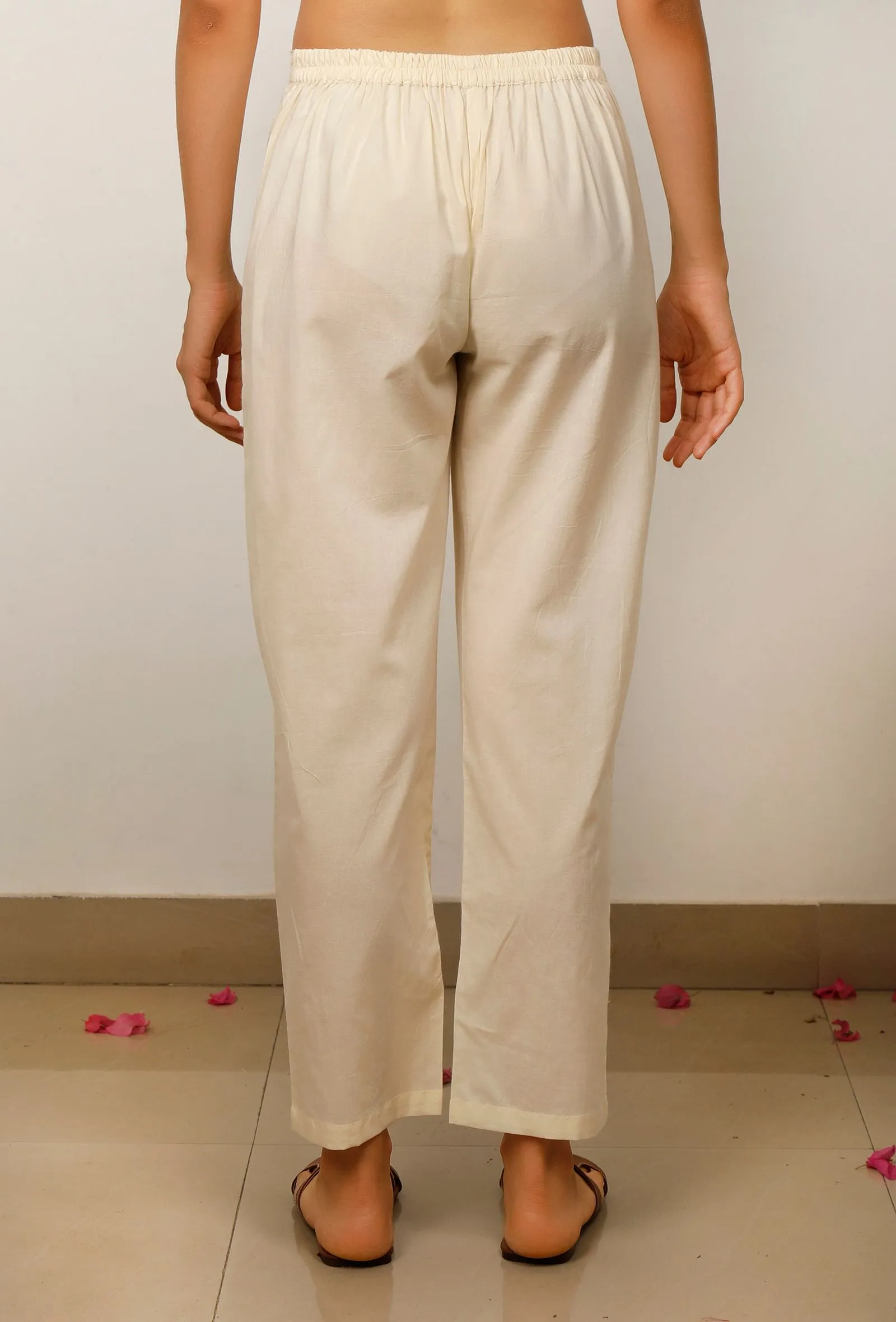 Beige Cotton straight Pants