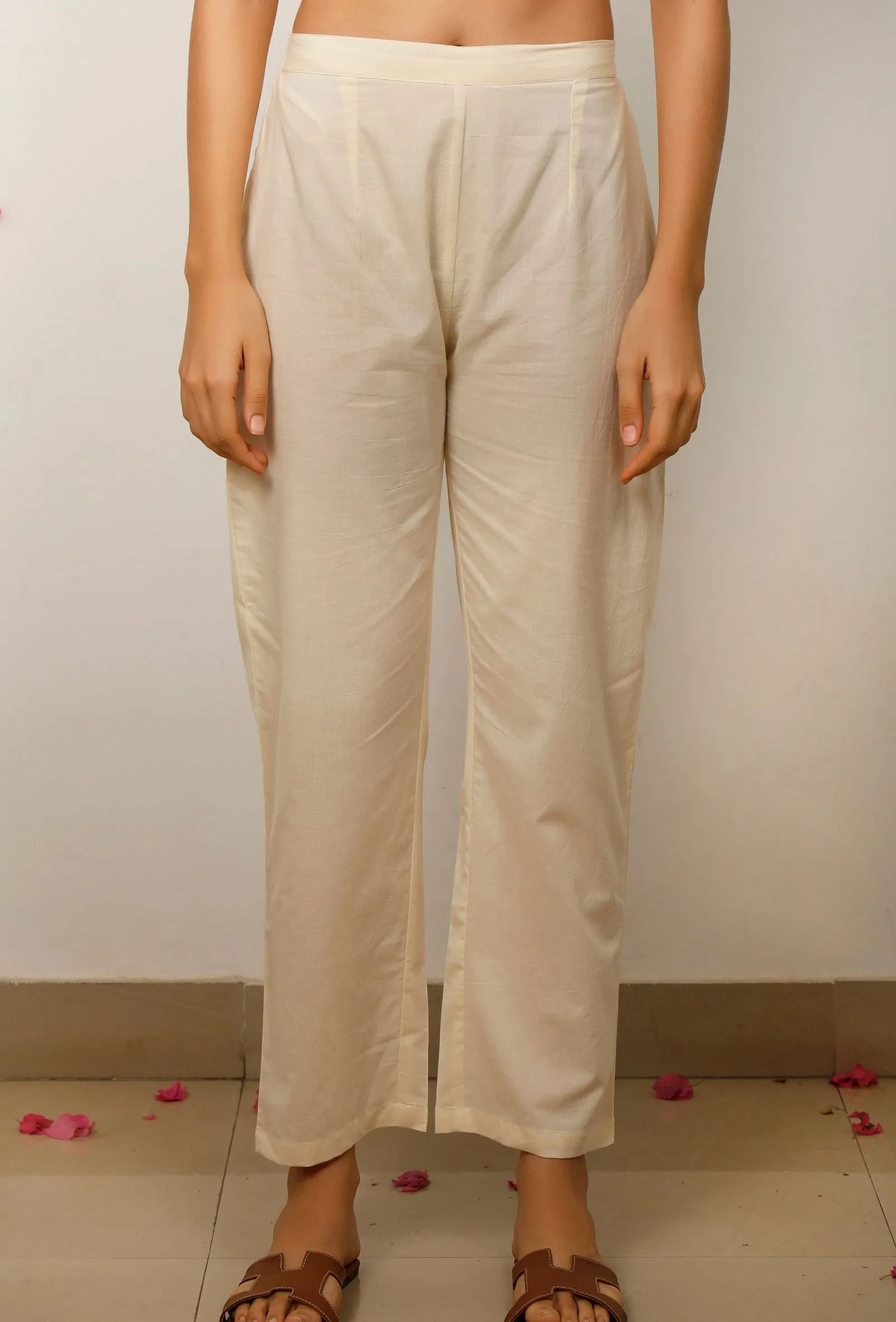 Beige Cotton straight Pants