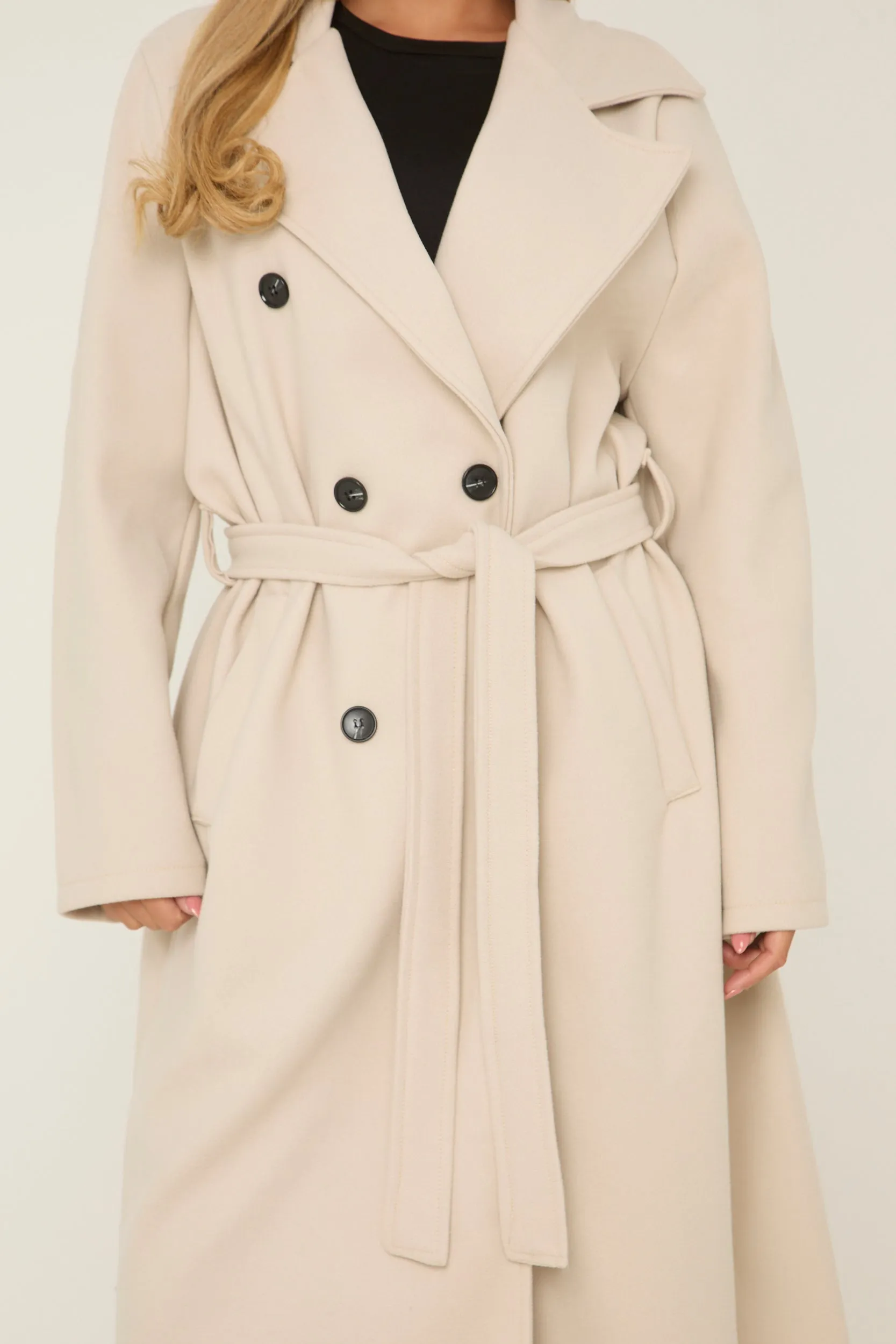 Beige Oversized Double Breasted Wool Look Coat - Eloise