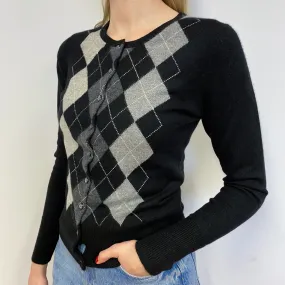 Black and Grey Diamond Patterned Cardigan Small