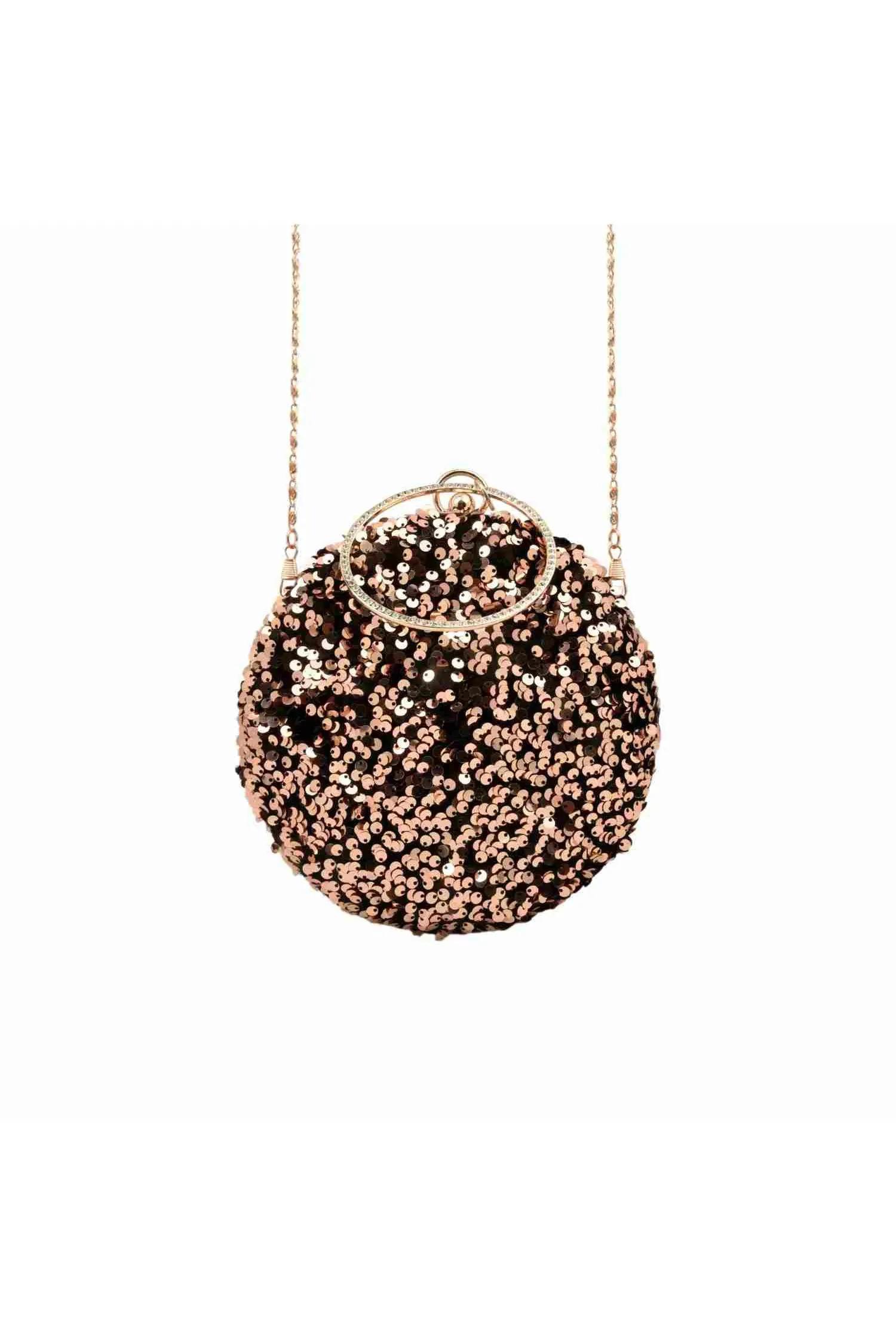 Black and Rose Gold Sequins Circular Clutch