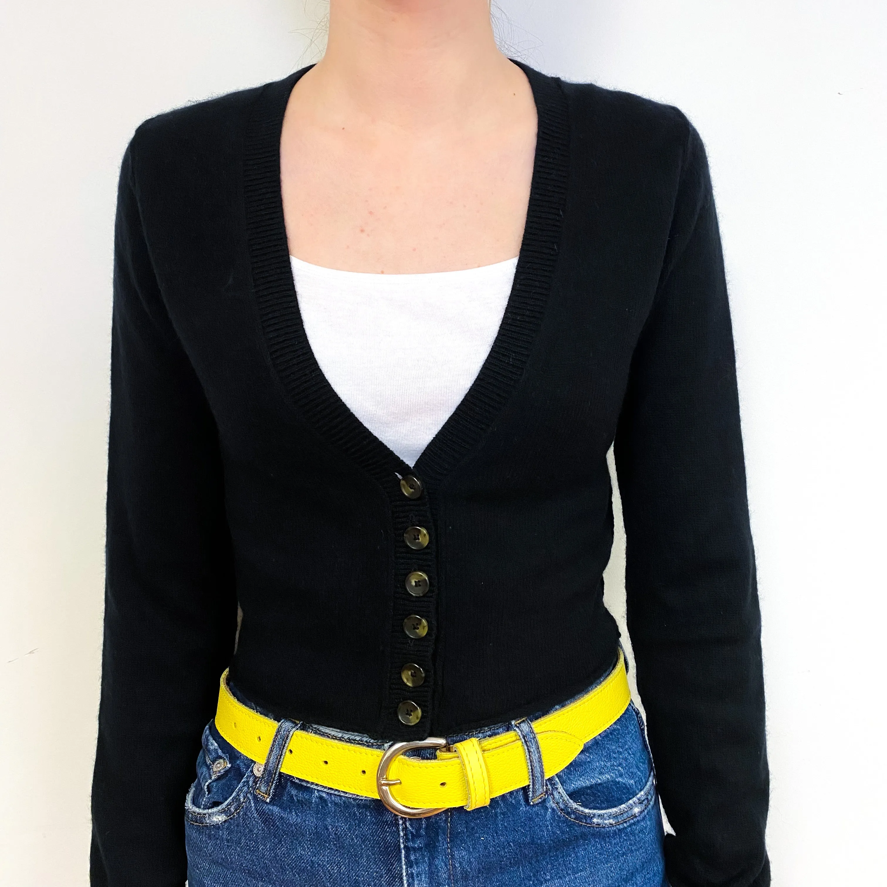 Black Cropped Cashmere V-Neck Cardigan Extra Small