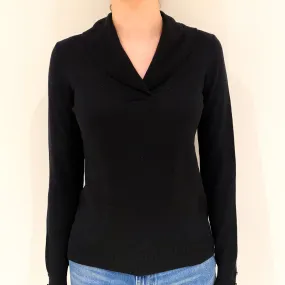 Black Shawl Collar Cashmere V-Neck Jumper Extra Small