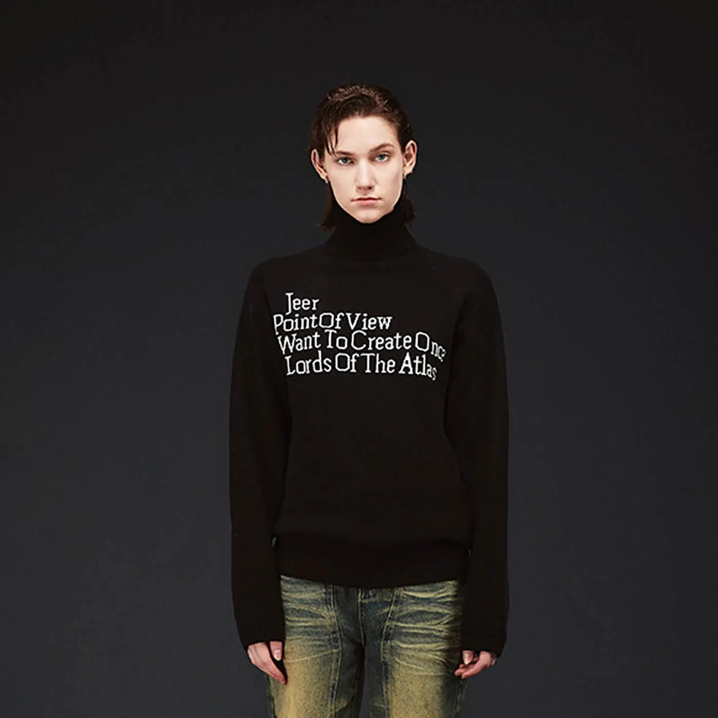 Black Text Turtleneck Sweater