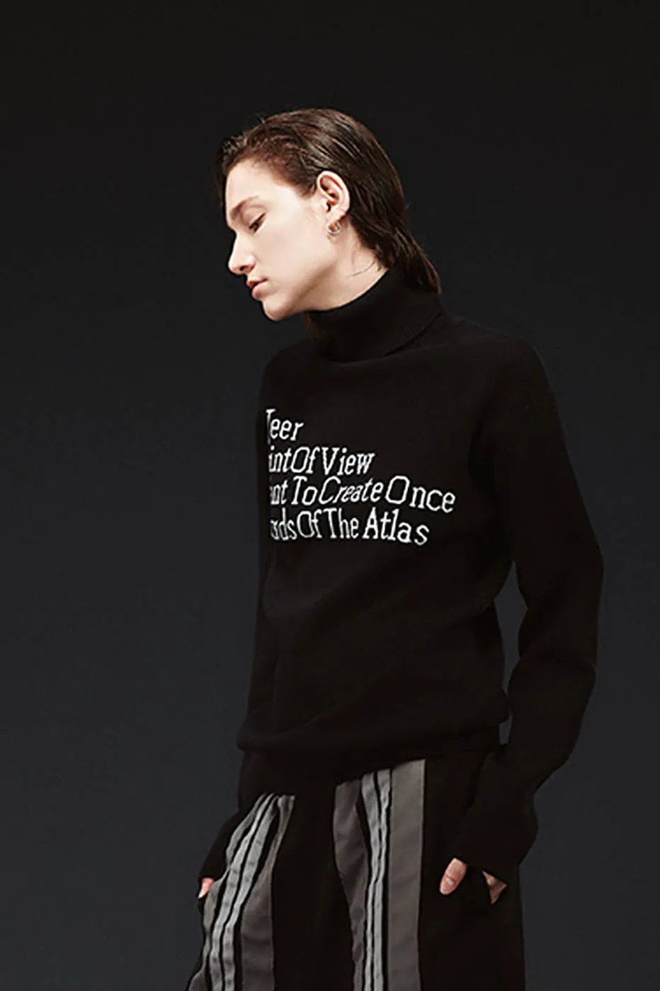 Black Text Turtleneck Sweater