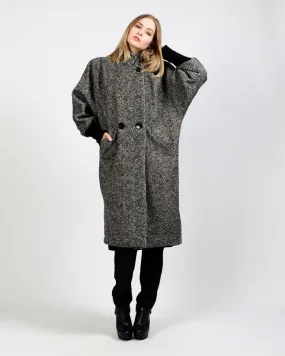 Black   White Tweed Wool Coat