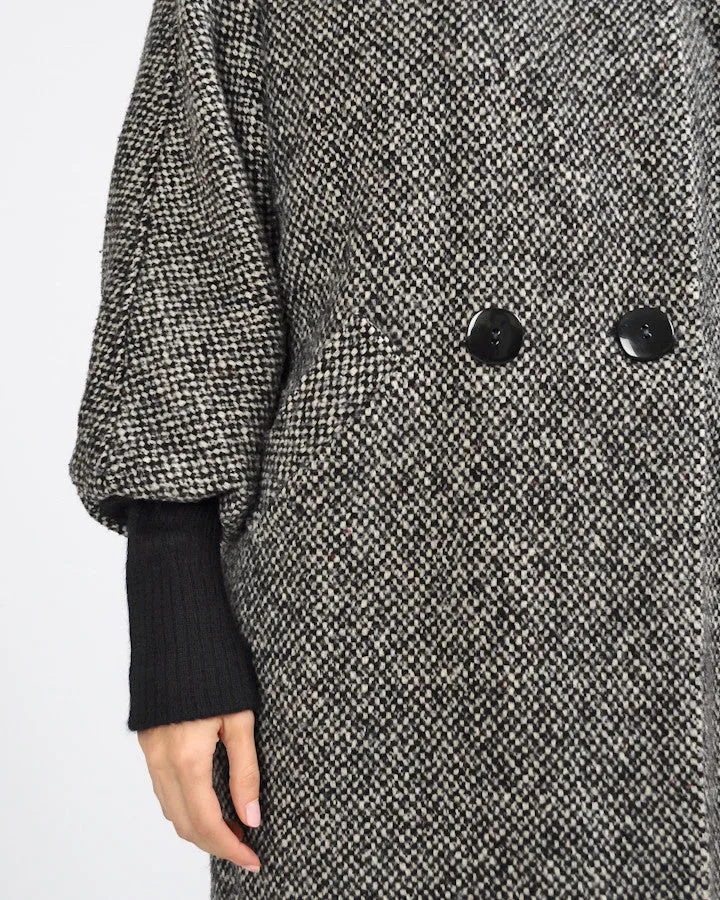 Black   White Tweed Wool Coat