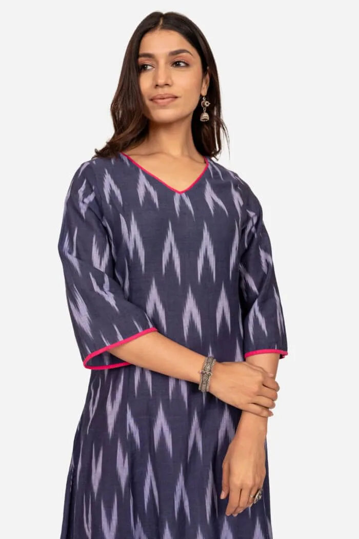 Blue And Grey Ikat Kurta Dress