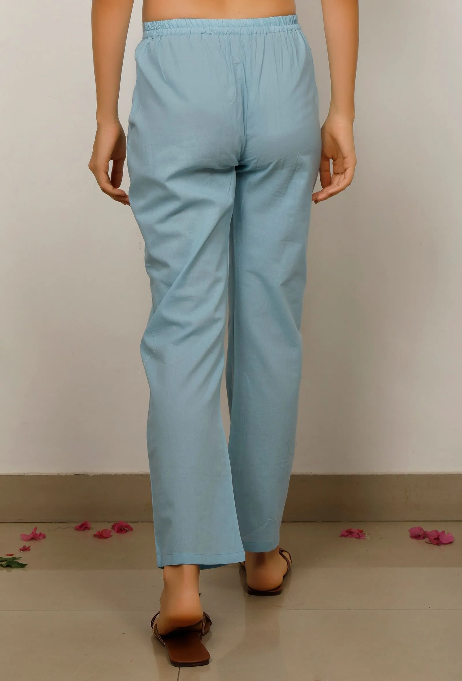 Blue Cotton straight Pants