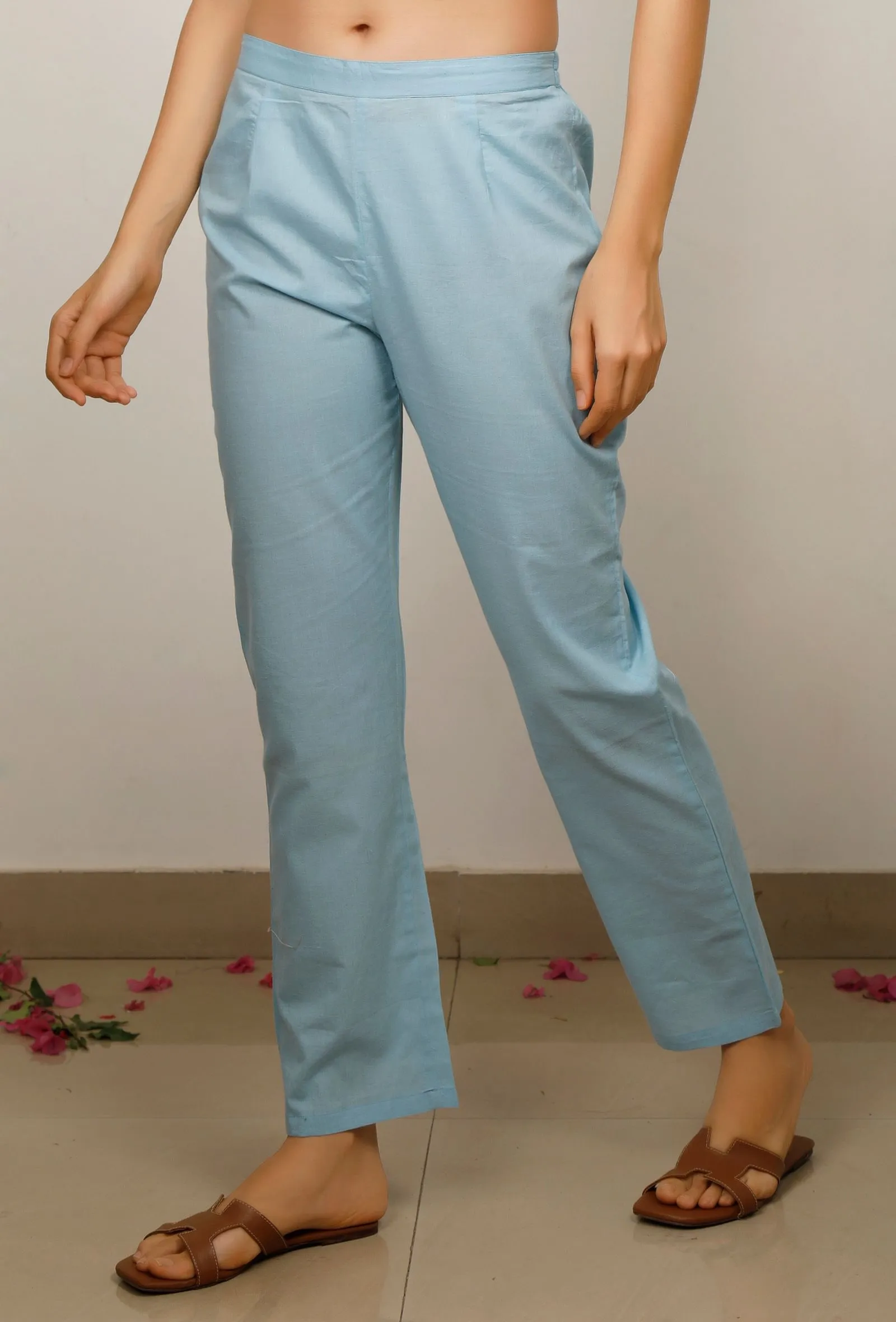 Blue straight Cotton Pants