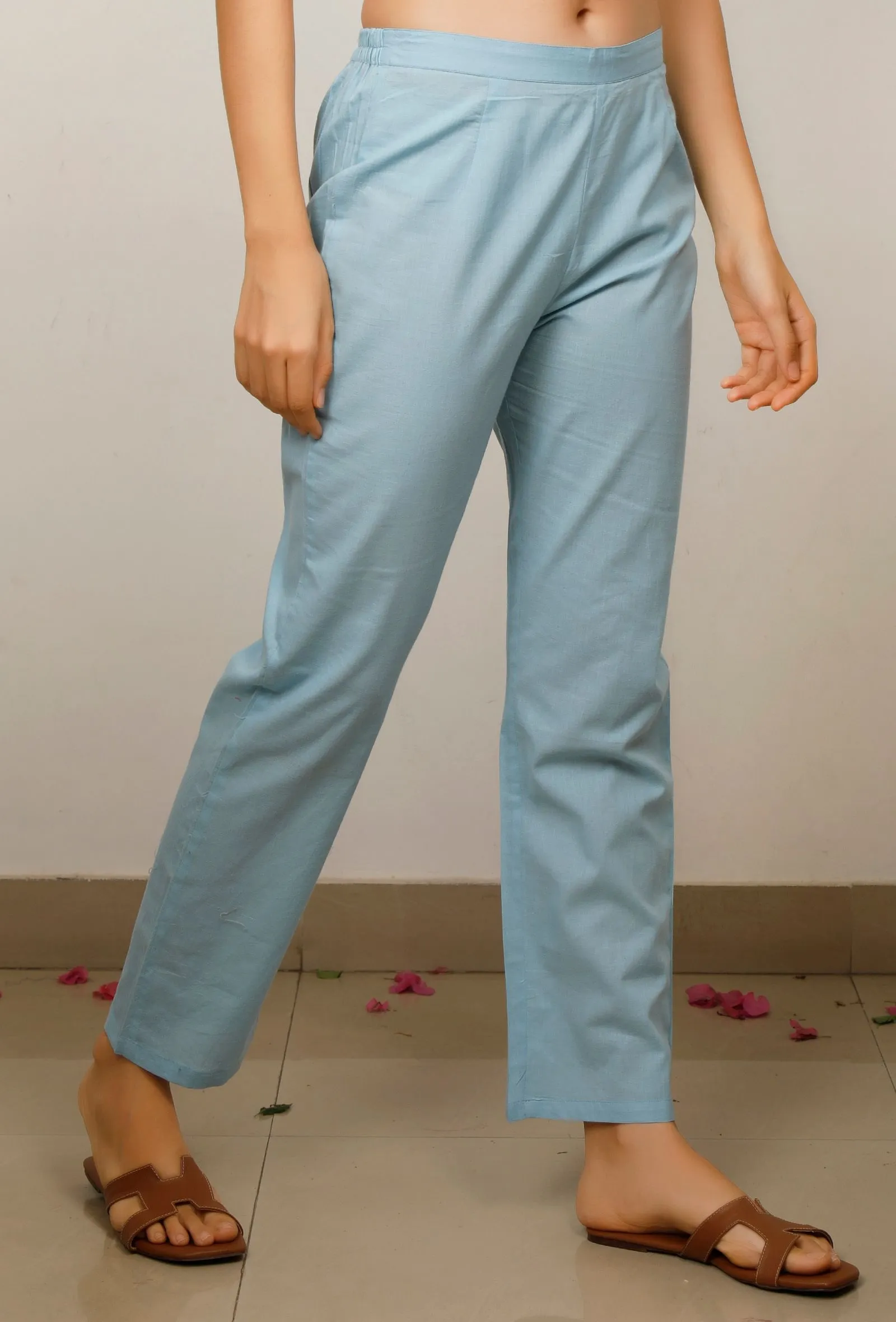 Blue straight Cotton Pants