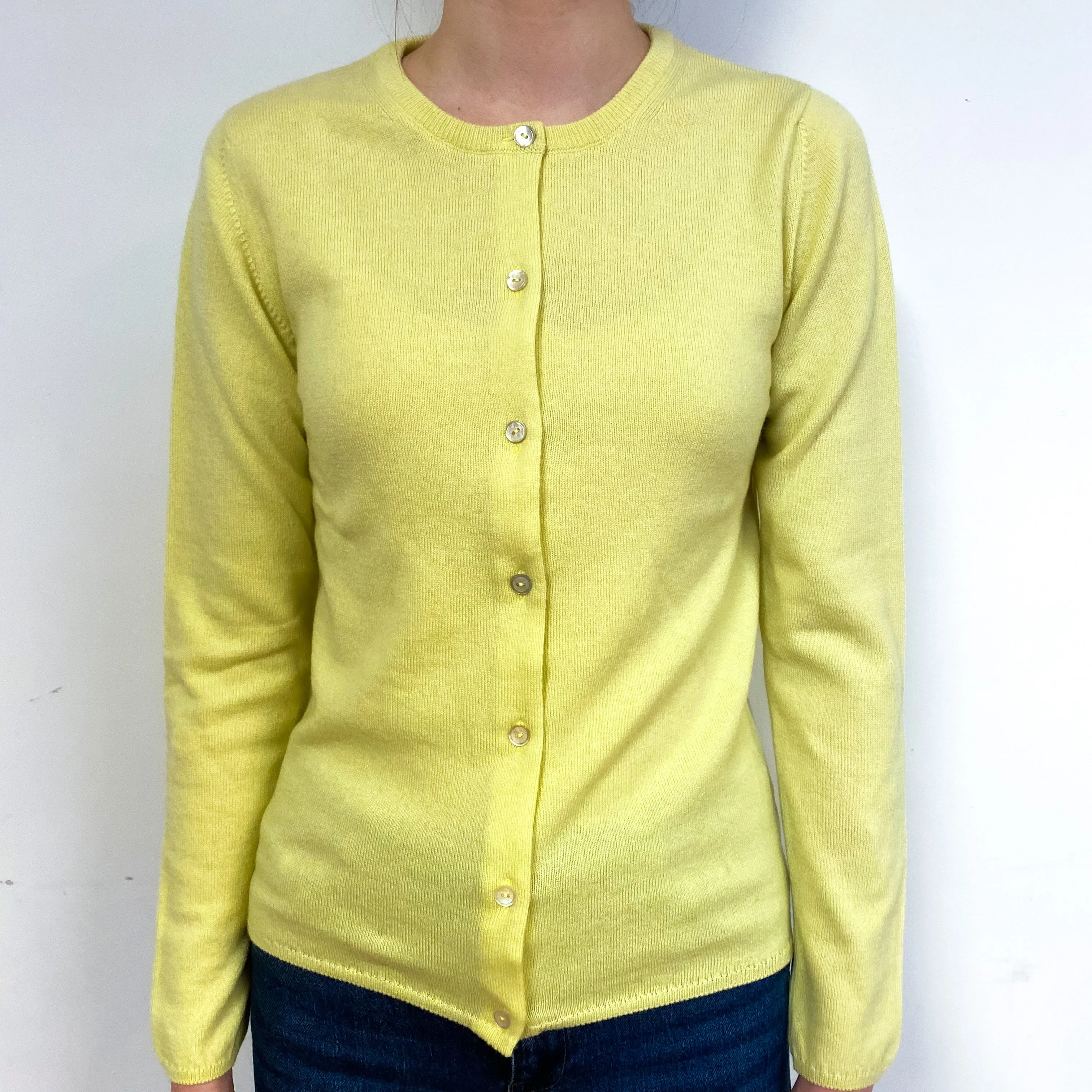 Brand New Scottish Primrose Yellow Crew Neck Cardigan Extra Small