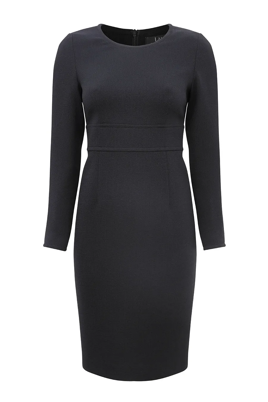 Business Dress in Black Wool Double Crepe with Long Sleeves - Toni