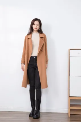 Camel Wool Square Collar Overcoats