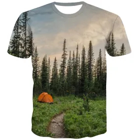 Camping T shirts Men Sunset T-shirts Graphic Forest Tshirt Printed Flame T shirts Funny