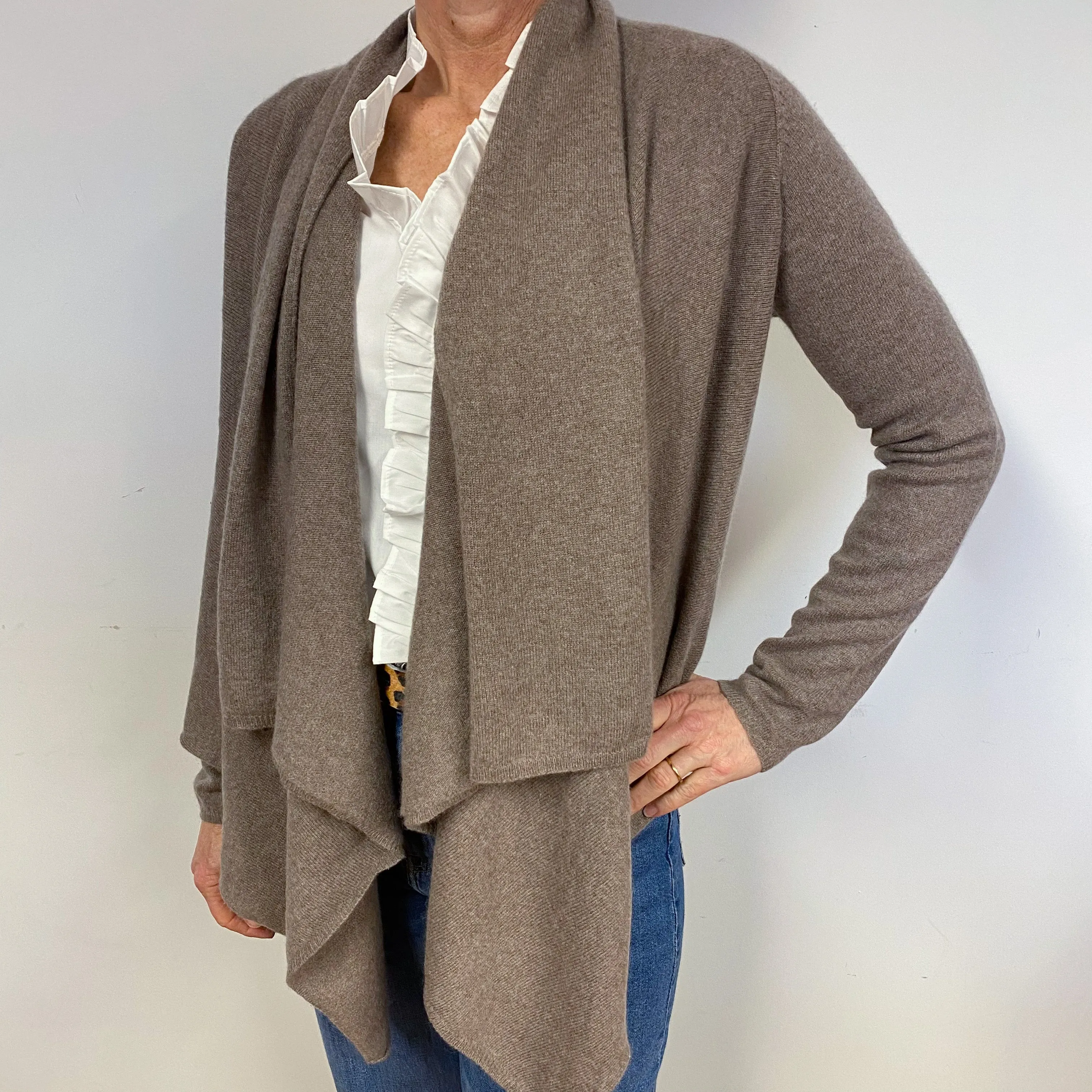 Cappuccino Beige Waterfall Cashmere Cardigan Medium