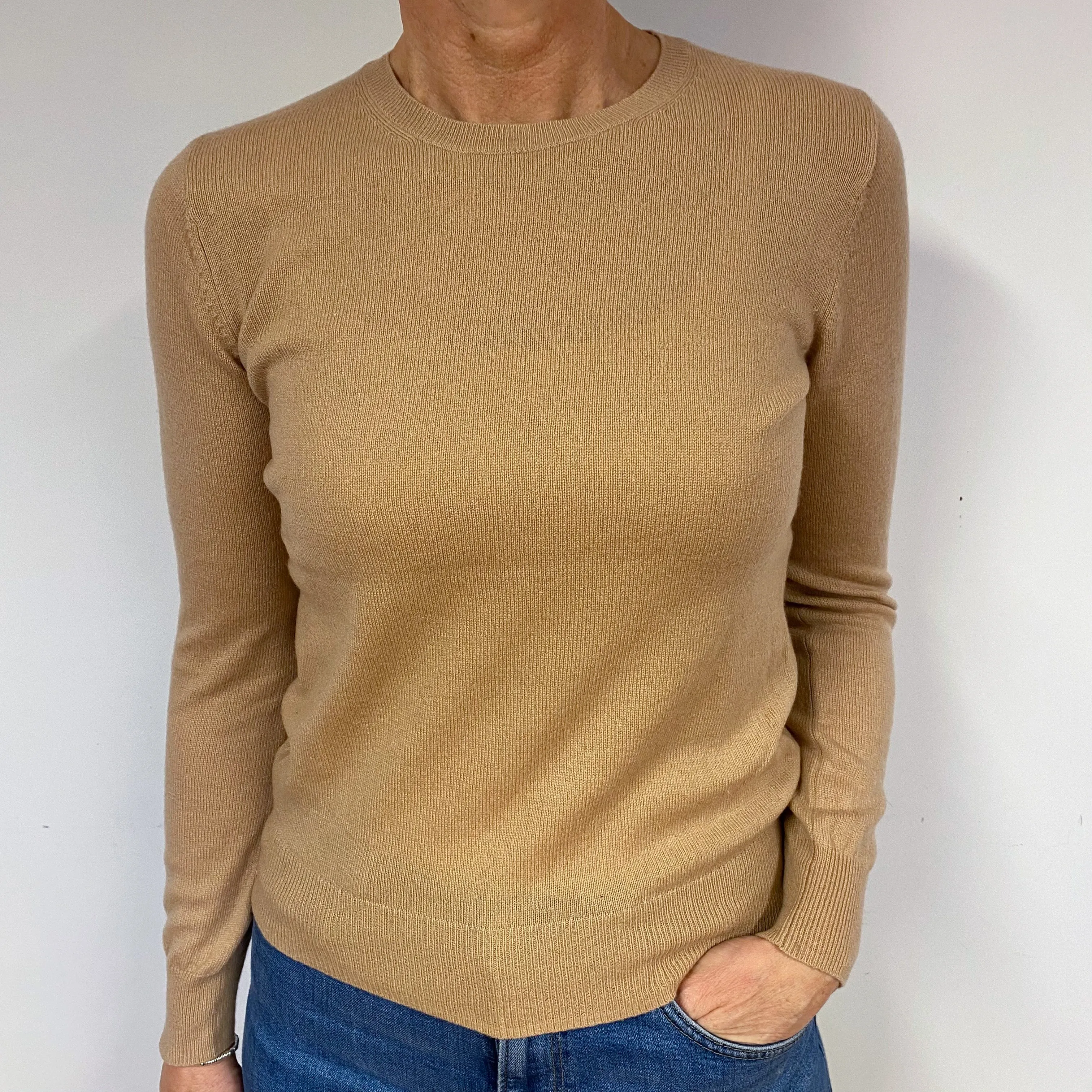 Caramel Brown Cashmere Crew Neck Jumper Medium