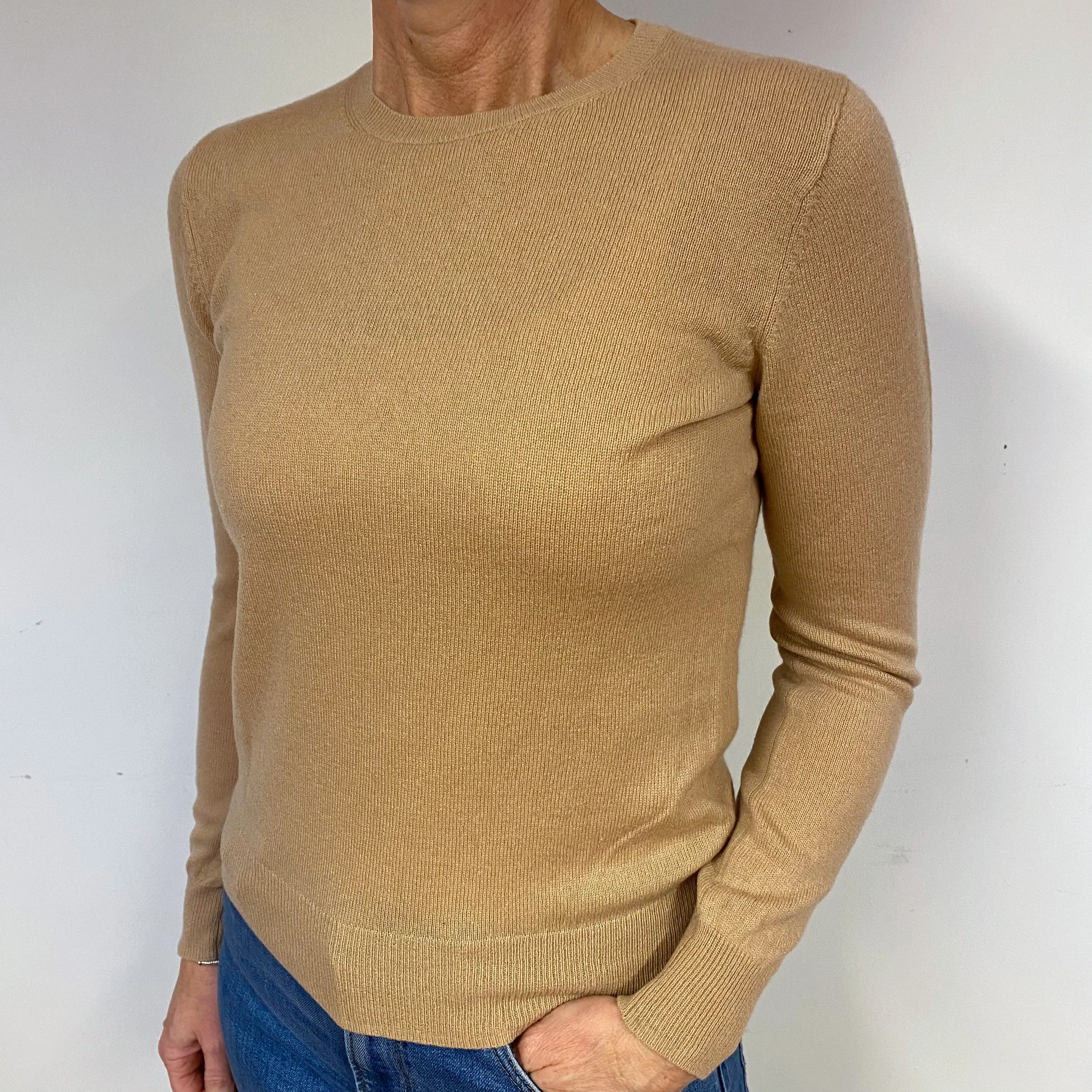 Caramel Brown Cashmere Crew Neck Jumper Medium