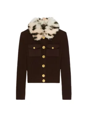 CARDIGAN IN WOOL AND CASHMERE WITH FUR COLLAR