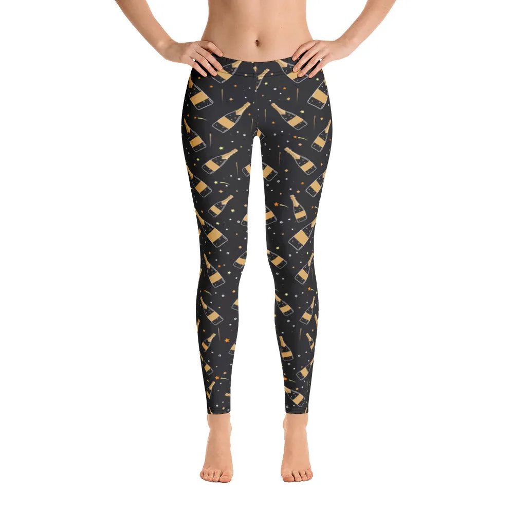 Champagne Bottle Print Leggings, Printed Yoga Pants, Running Pants, Party Leggings, Bride, Bridesmaid Leggings For Women