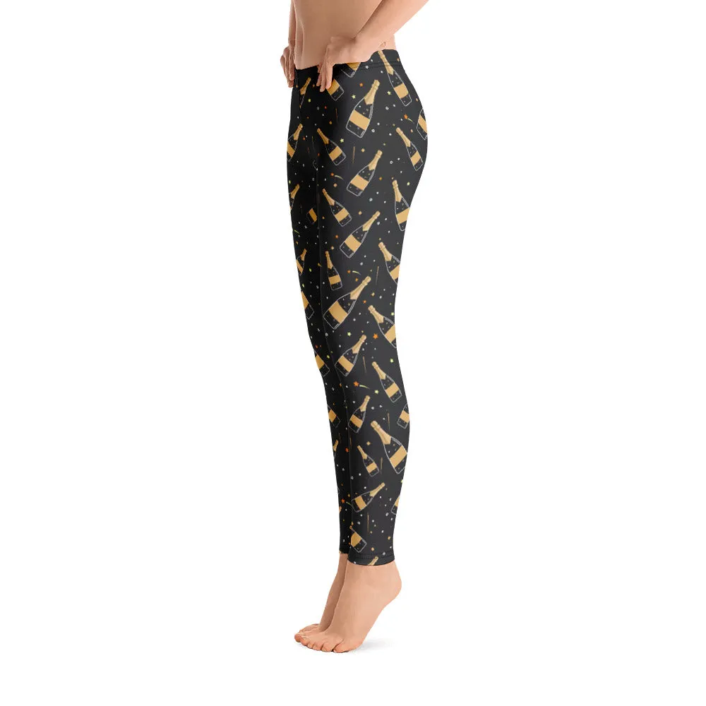 Champagne Bottle Print Leggings, Printed Yoga Pants, Running Pants, Party Leggings, Bride, Bridesmaid Leggings For Women