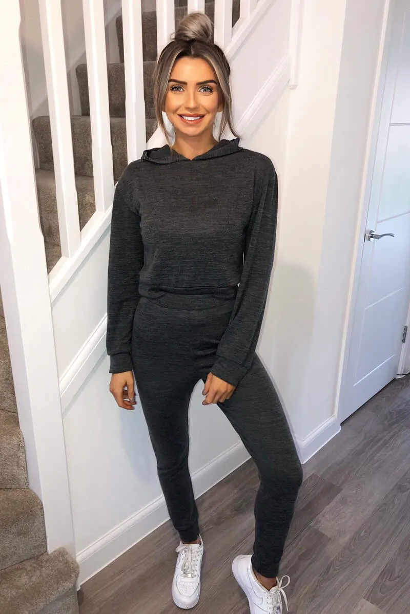 Charcoal Cropped Hoodie Lounge Set