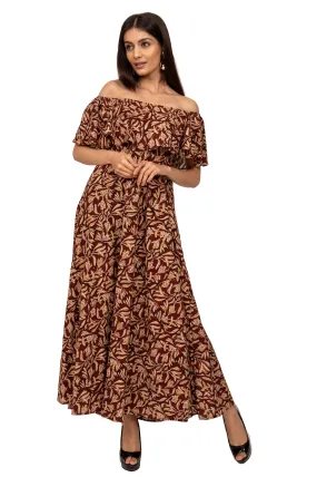 Chocolate brown off shoulder dress