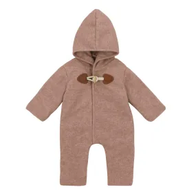 coat snowsuit romper wool with bonnet - mauve