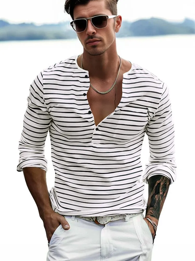 Comfy Basic Stripe Henley Shirt