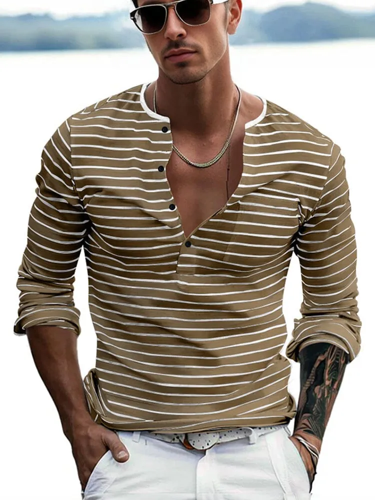 Comfy Basic Stripe Henley Shirt