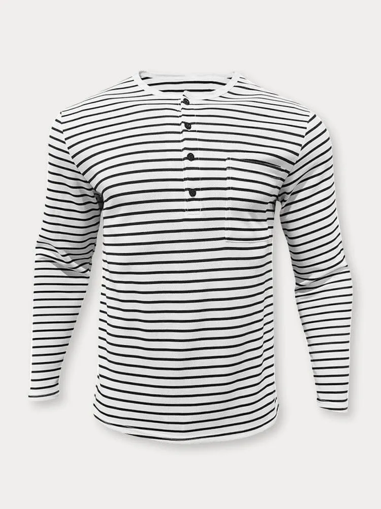 Comfy Basic Stripe Henley Shirt