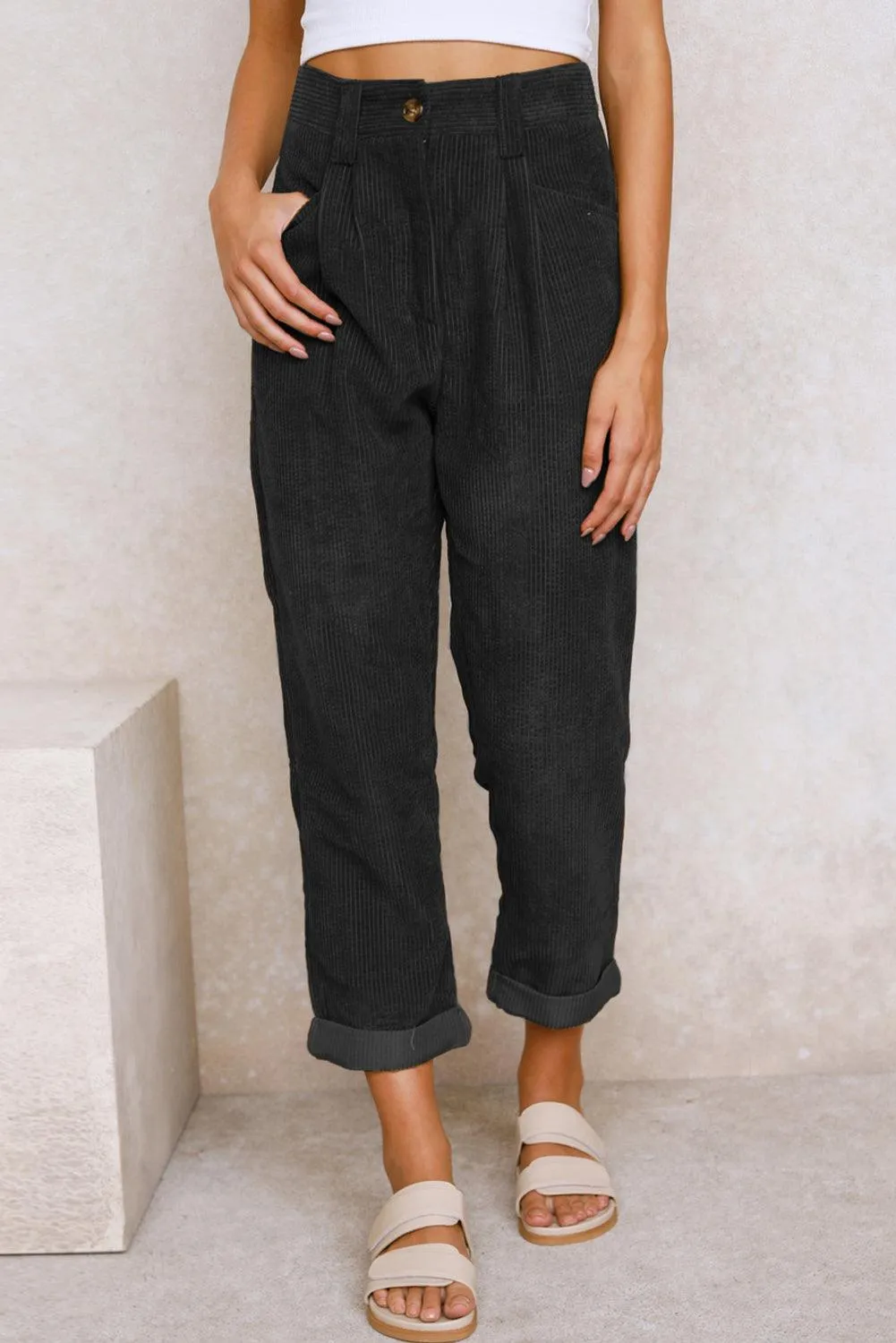 Corduroy High Waist Straight Leg Pants