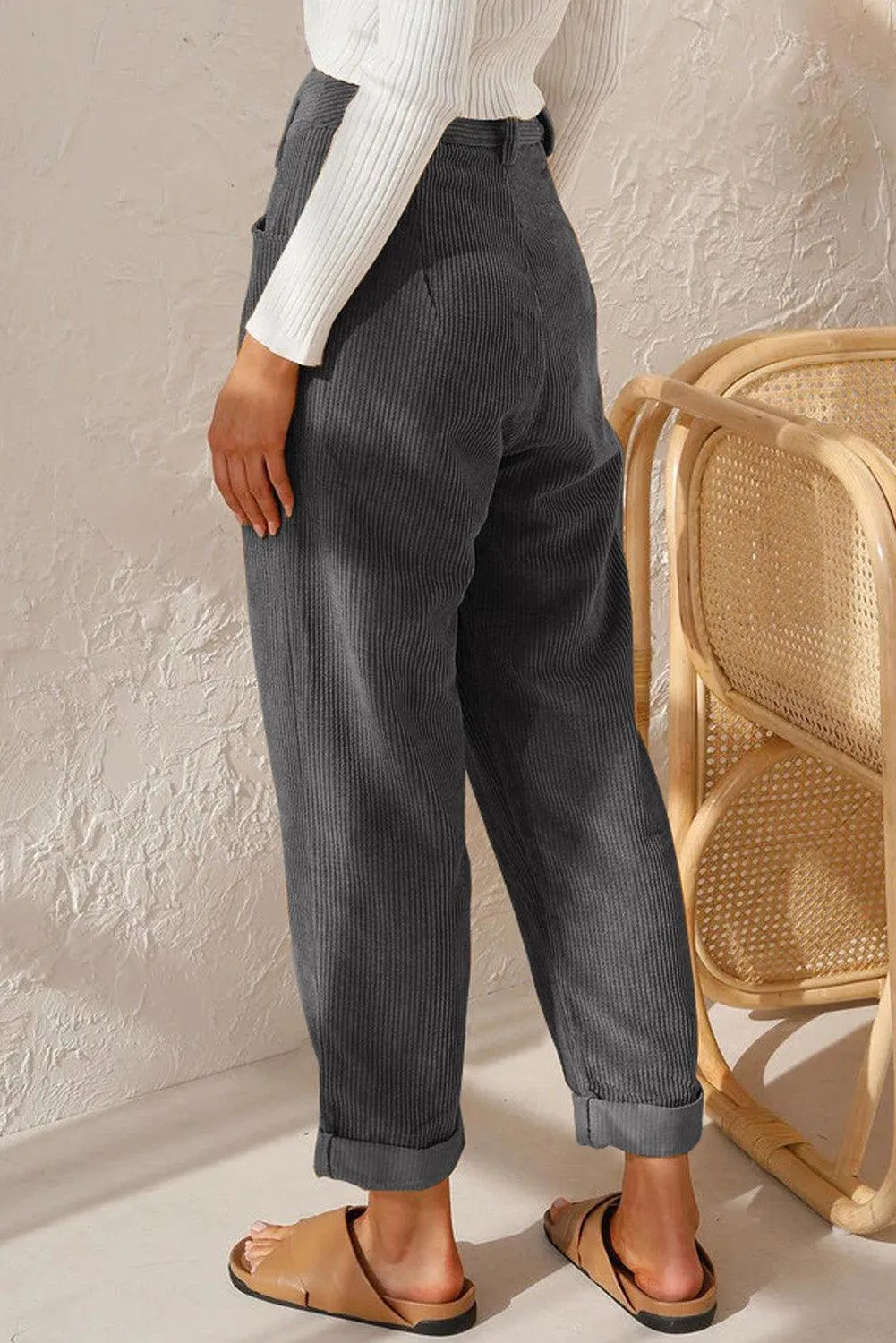 Corduroy High Waist Straight Leg Pants